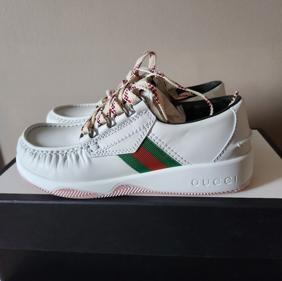 GUCCI Women white leather sneaker size 5 - Picture 3 of 7